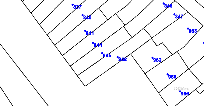 Parcela st. 845 v KÚ Vyškov, Katastrální mapa