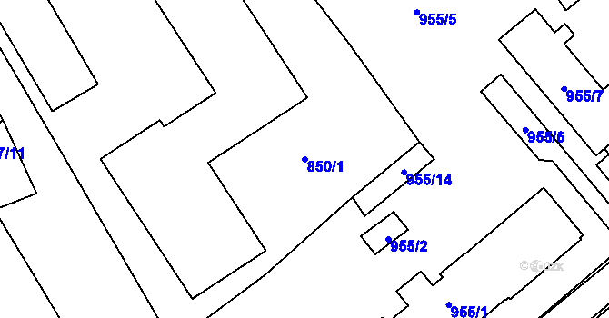 Parcela st. 850/1 v KÚ Vyškov, Katastrální mapa