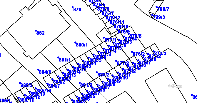 Parcela st. 877/3 v KÚ Vyškov, Katastrální mapa
