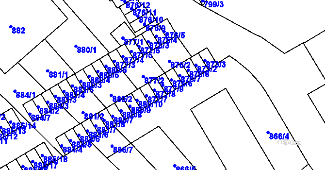 Parcela st. 877/9 v KÚ Vyškov, Katastrální mapa