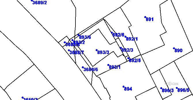 Parcela st. 893/3 v KÚ Vyškov, Katastrální mapa