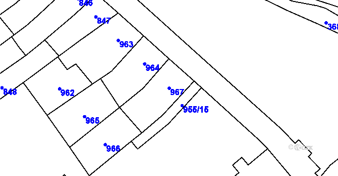 Parcela st. 967 v KÚ Vyškov, Katastrální mapa