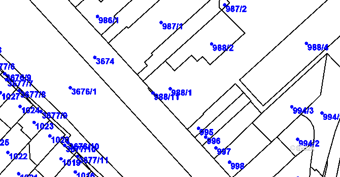 Parcela st. 988/1 v KÚ Vyškov, Katastrální mapa