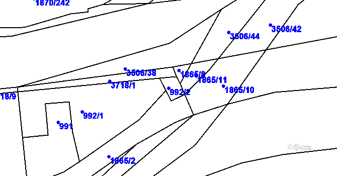 Parcela st. 992/2 v KÚ Vyškov, Katastrální mapa