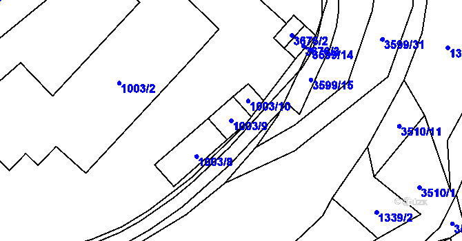 Parcela st. 1003/9 v KÚ Vyškov, Katastrální mapa