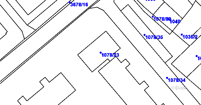 Parcela st. 1078/23 v KÚ Vyškov, Katastrální mapa