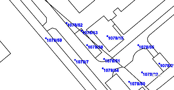Parcela st. 1078/38 v KÚ Vyškov, Katastrální mapa