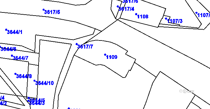 Parcela st. 1109 v KÚ Vyškov, Katastrální mapa