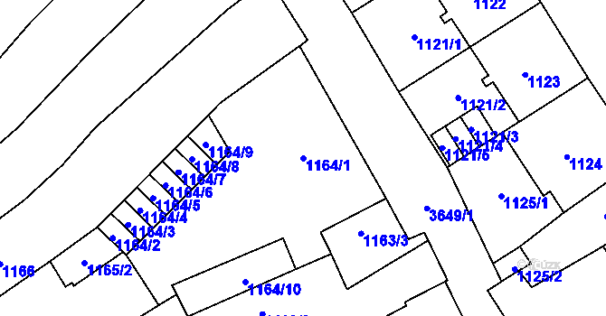 Parcela st. 1164/1 v KÚ Vyškov, Katastrální mapa