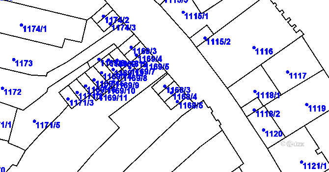 Parcela st. 1168/3 v KÚ Vyškov, Katastrální mapa