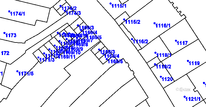 Parcela st. 1168/4 v KÚ Vyškov, Katastrální mapa
