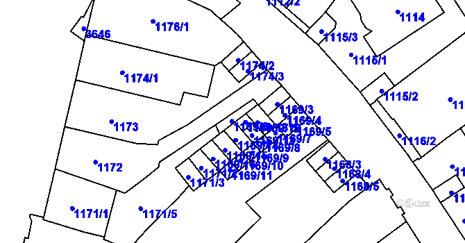 Parcela st. 1169/6 v KÚ Vyškov, Katastrální mapa