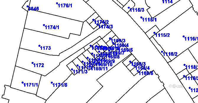 Parcela st. 1169/13 v KÚ Vyškov, Katastrální mapa