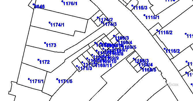 Parcela st. 1169/14 v KÚ Vyškov, Katastrální mapa