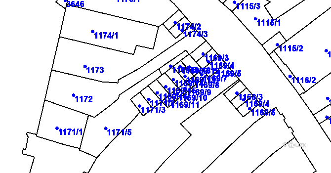 Parcela st. 1169/15 v KÚ Vyškov, Katastrální mapa