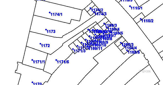Parcela st. 1169/16 v KÚ Vyškov, Katastrální mapa