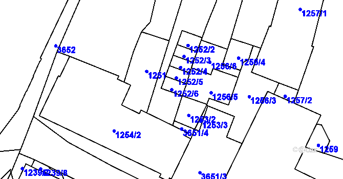 Parcela st. 1252/6 v KÚ Vyškov, Katastrální mapa
