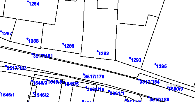 Parcela st. 1292 v KÚ Vyškov, Katastrální mapa
