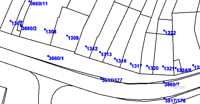 Parcela st. 1313 v KÚ Vyškov, Katastrální mapa