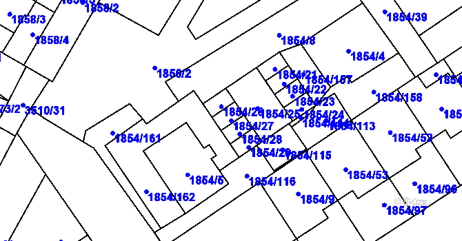 Parcela st. 1854/27 v KÚ Vyškov, Katastrální mapa