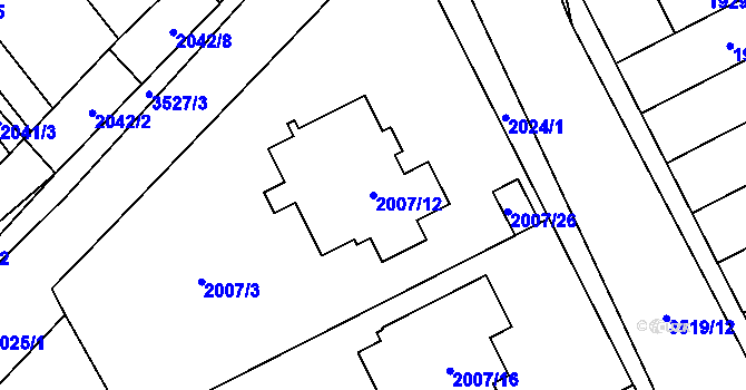 Parcela st. 2007/12 v KÚ Vyškov, Katastrální mapa