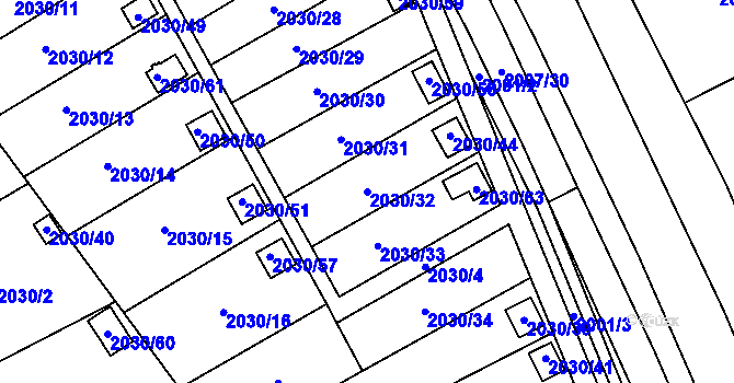 Parcela st. 2030/32 v KÚ Vyškov, Katastrální mapa