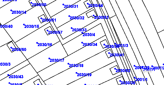 Parcela st. 2030/34 v KÚ Vyškov, Katastrální mapa