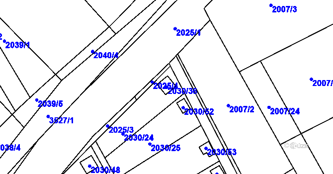 Parcela st. 2030/36 v KÚ Vyškov, Katastrální mapa