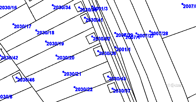 Parcela st. 2030/38 v KÚ Vyškov, Katastrální mapa