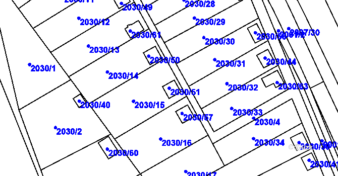Parcela st. 2030/51 v KÚ Vyškov, Katastrální mapa
