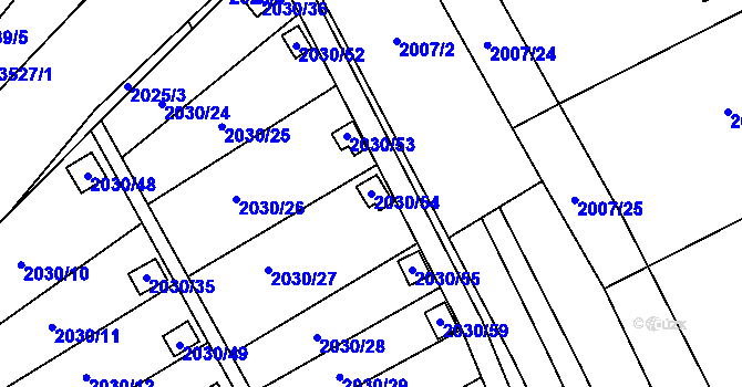 Parcela st. 2030/54 v KÚ Vyškov, Katastrální mapa