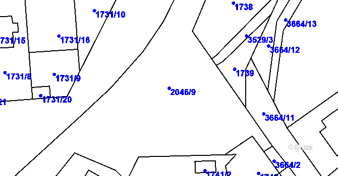 Parcela st. 2046/9 v KÚ Vyškov, Katastrální mapa