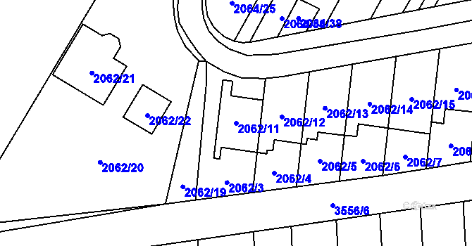 Parcela st. 2062/11 v KÚ Vyškov, Katastrální mapa