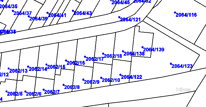 Parcela st. 2062/18 v KÚ Vyškov, Katastrální mapa