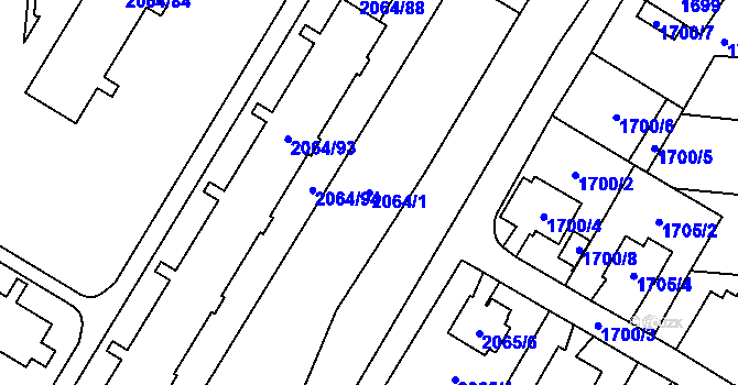 Parcela st. 2064/1 v KÚ Vyškov, Katastrální mapa