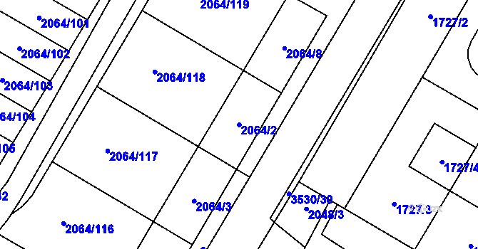 Parcela st. 2064/2 v KÚ Vyškov, Katastrální mapa