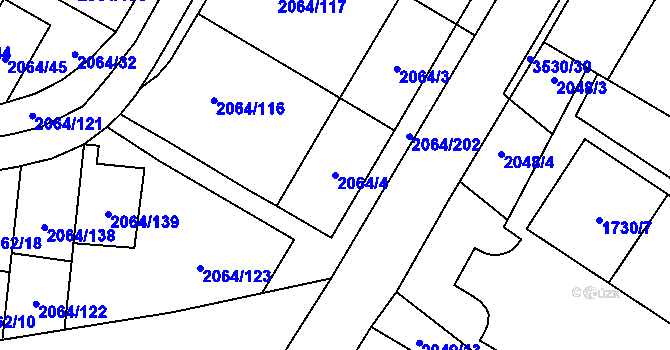 Parcela st. 2064/4 v KÚ Vyškov, Katastrální mapa
