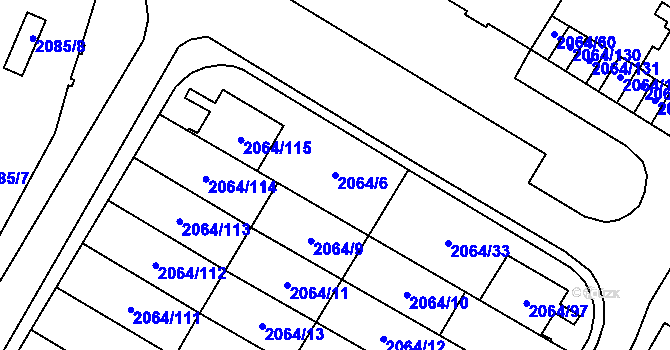 Parcela st. 2064/6 v KÚ Vyškov, Katastrální mapa