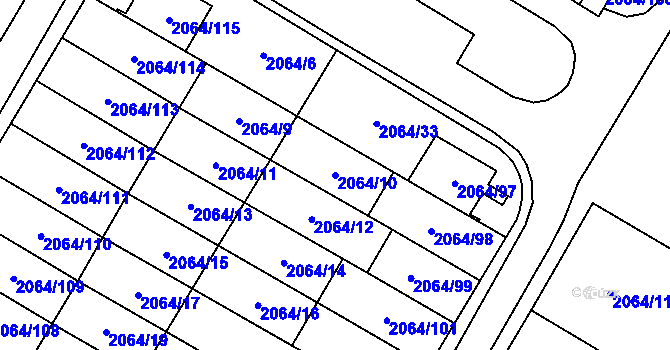 Parcela st. 2064/10 v KÚ Vyškov, Katastrální mapa