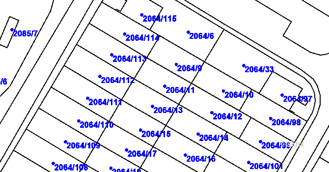 Parcela st. 2064/11 v KÚ Vyškov, Katastrální mapa