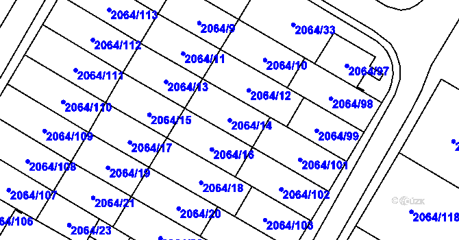 Parcela st. 2064/14 v KÚ Vyškov, Katastrální mapa