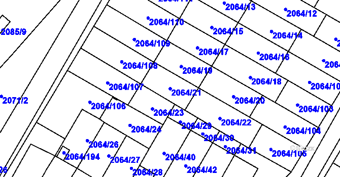 Parcela st. 2064/21 v KÚ Vyškov, Katastrální mapa