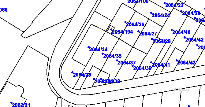Parcela st. 2064/35 v KÚ Vyškov, Katastrální mapa