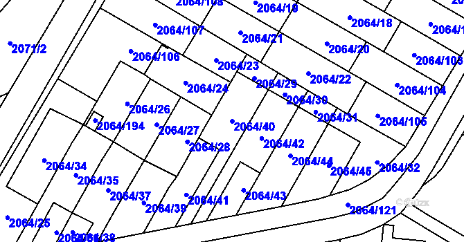 Parcela st. 2064/40 v KÚ Vyškov, Katastrální mapa