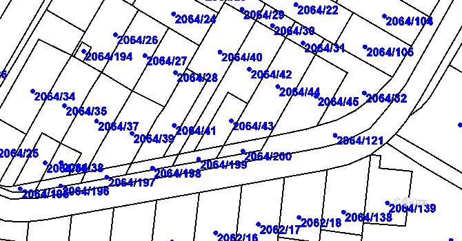 Parcela st. 2064/43 v KÚ Vyškov, Katastrální mapa