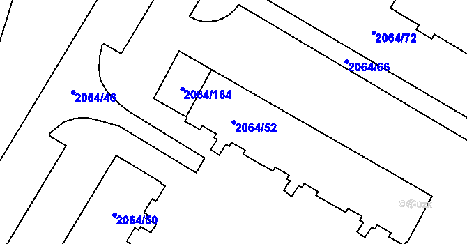 Parcela st. 2064/52 v KÚ Vyškov, Katastrální mapa