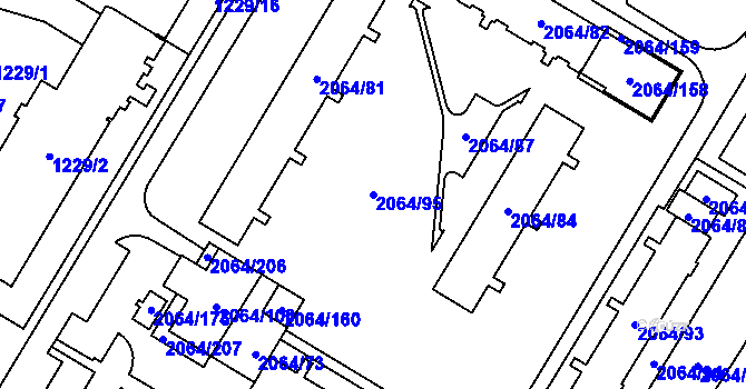 Parcela st. 2064/95 v KÚ Vyškov, Katastrální mapa