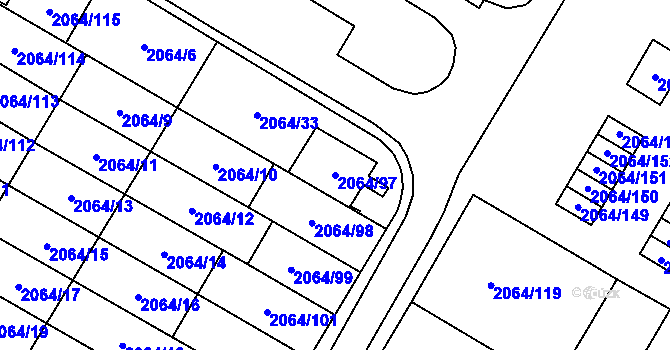 Parcela st. 2064/97 v KÚ Vyškov, Katastrální mapa