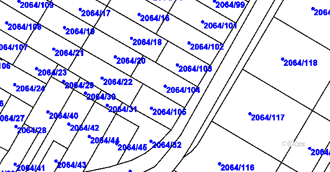 Parcela st. 2064/104 v KÚ Vyškov, Katastrální mapa