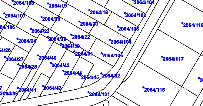 Parcela st. 2064/105 v KÚ Vyškov, Katastrální mapa